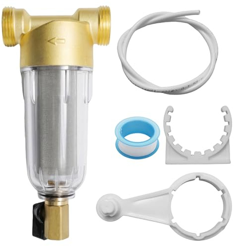 Ollanoos Wasserfilter für Wasserleitung, 3/4 Gewinde, Ausspülbarer Edelstahl Feinfilter, Wasserhahn Wasserfilter Wasser, Trinkwasserfilter für Haushalt und Garten