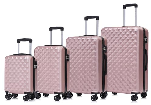 YONSLY Premium Reisekoffer TSA-Schloss, Hartschalen-Koffer Trolley Kabinenkoffer Rollkoffer Suitcase Handgepäck 4 Rollen (Roségold, S-M-L-XL-Set)