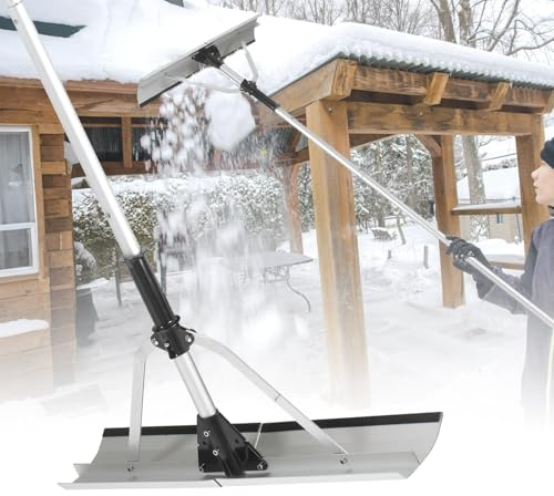 ISOISL Photovoltaik Schneeschieber Aluminium Dachschneerechen mit Gummileiste Kratzfest 196-636 cm einstellbar rutschfest rostbeständig klappbarer Rechenkopf einfach zu lagern Schneeräumer