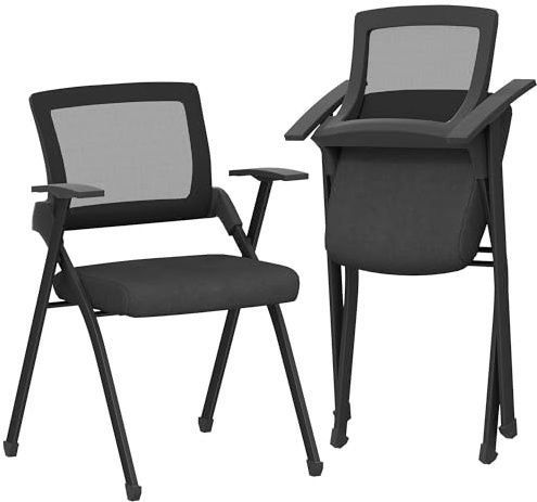 HOMCOM 2er Set Klappstühle aus Leinenstoff mit gebogener Rückenlehne und Armlehnen, klappbare, platzsparende, tragbare Stühle aus Stahl, für Haus, Büro, Küche, Veranstaltungen, 61x56x84 cm, Schwarz