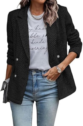 ticticlily Blazer Femme Chic et Elegant Veste Carreaux à Col Revers avec Double Boutonnage Vestes Tailleur d'affaires Travail Décontractées