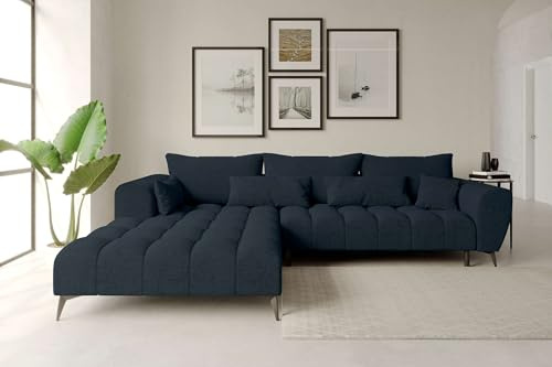 99rooms Ferrano Ecksofa Polsterecke Eckcouch Chenille Eden Dunkelblau, mit Ottomane Links, ohne Sitztiefenverstellung