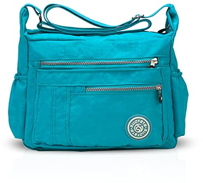 NICOLE & DORIS Damen Umhängetasche Lässige Schultertasche Frauen Handtasche Reißverschluss Tasche mit Mehreren Taschen Crossbody Messenger Bag Nylon Hellblau