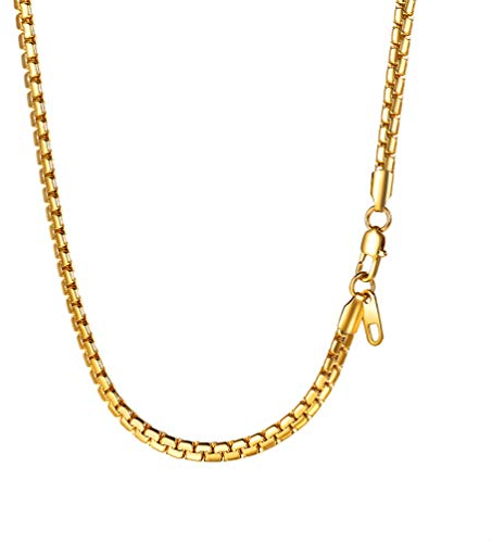 PROSTEEL Herren Halskette 4mm breit massiv Erbskette 18k vergoldet 51cm/22 platte Venezianierkette Gliederkette Biker Punk Rock Schmuck für Männer Jungen, gold
