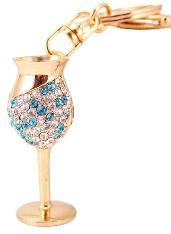 Gifts UK® Wine Goblet Flute Glasses Crystal Diamante Bag Charm Handbag Keyring Pendant Blue