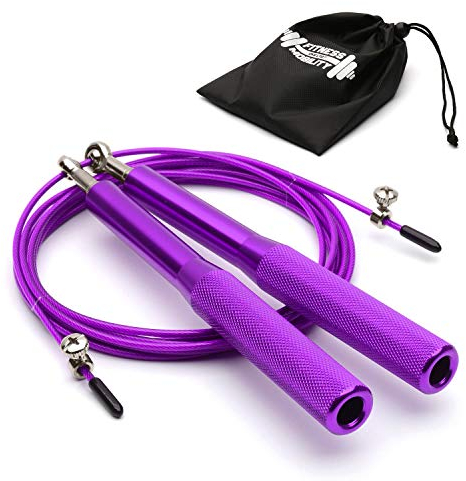 Elite Speed Skipping Rope Adult By CKB LTD With Travel Bag Premium Aluminium Handles Fitness Adjustable Jump Rope 3m 10ft Functional Fitness Exercise Workout Training Double Unders 1pc (Purple)