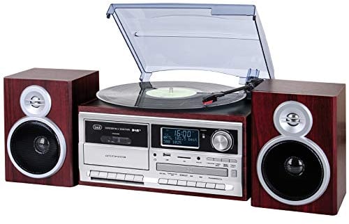 Trevi TT 1072 DAB, Giradischi Vinili 33, 45 e 78 giri, Lettore Vinile con Bluetooth, Lettore CD e Mp3, USB e SD, 25W, Radio Digitale DAB/DAB+ FM, Presa Cuffia, Casse con Bass Reflex, Legno