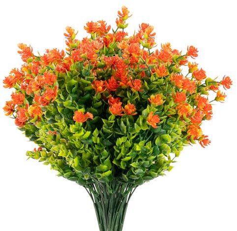 Boic 10 Pezzi Fiori Artificiale, Fiori Finti Per Decorazioni, Fiori Artificiali In Plastica Resistente Ai Raggi Uv Per Esterni Per La Decorazione Di Casa E Giardino (Arancio)