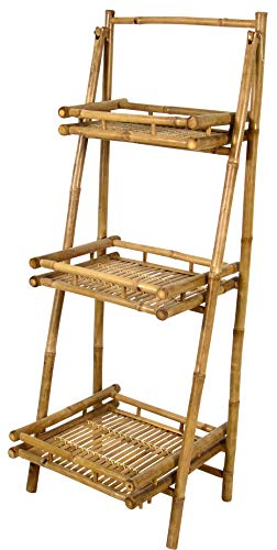 habeig Gartenschrank Etagere Bambusholz Gartenregal Regal Pflanzregal 145x56x50 cm (HxBxT) Ablagekorb
