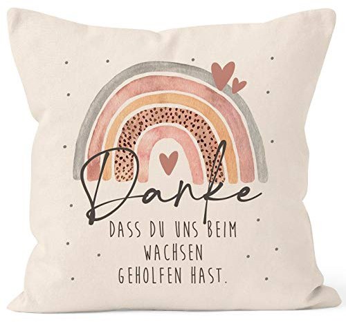 SpecialMe® Kissen-Bezug Danke DASS du Uns beim Wachsen geholfen hast Abschiedsgeschenk Kindergarten Geschenk Erzieher Tagesmutter rosa Natur 40cm x 40cm