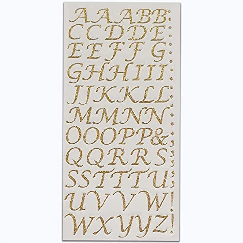 15mm Gold Glitter Script Letter Stickers - Self Adhesive Alphabet A-Z Stickers Arts Crafts Card Making