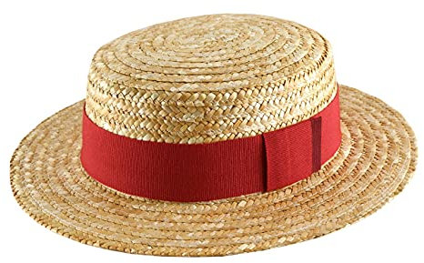 Bon Clic Bon Genre Chapeau canotier Paille Homme ou Femme Biarritz - Taille 56 cm - Rouge