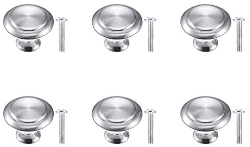 VIPMOON 6 Pack Cabinet Door Knobs Brushed Nickel Round Drawer Handle Hardware Stainless Steel with Screw for Cabinet Kitchen Bathroom Bedroom