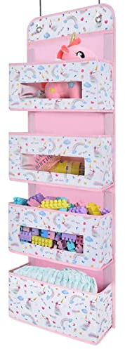 WERNNSAI Unicorn Door Organizer - Clear Window Pockets Organizer for Girls Baby Gifts Over The Door Hanging Storage Bathroom Organizer Toys Diapers Pantry Closet Wall Bedroom Nursery Decor 99 x 31 cm