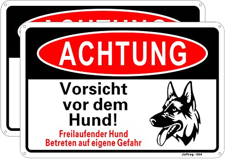 Joffreg Achtung Vorsicht vor dem Hund Schild,20 x 30 cm aus Stabiler Aluminium 1mm Reflektierendes Warnschild mit UV-Schutz,Wetterfest,einfache Montage,2 Stück