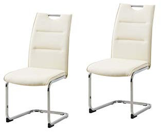 HTI-Line Schwingstuhl 2er Set PU DannyC Freischwinger Esszimmerstuhl Kunstleder Creme