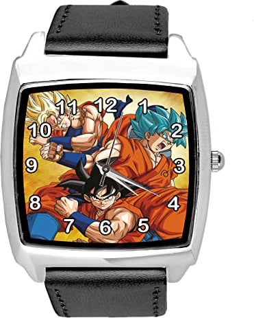 TAPORT Quarzuhr aus schwarzem Leder für Anime-Kämpfer-Fans, Schwarz , Armband
