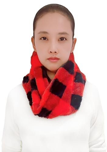 Lina & Lily Winter Loop Schal Snood Damen aus Kunstpelz (Schwarz, Rot)