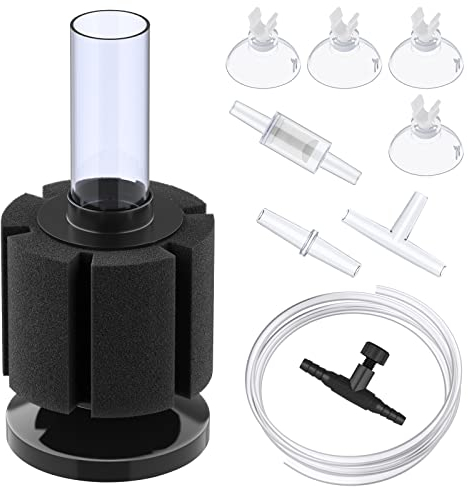 Pawfly Aquarium Nano Bio Sponge Filter Quiet Betta Fry Shrimp and Small Fish Foam Filter with Tubing Suction Cup Check Valve Connector and Control Valve Accessories for Tiny Fish Tank up to 40 Litre