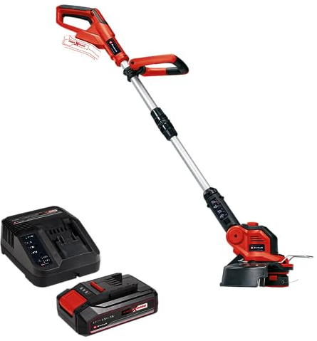 Einhell Recortadora de césped con batería GE-CT 18/28 Li-Solo Power X-Change (iones de litio, 18 V, 28 cm de anchura de corte, hilo, cabezal motor giratorio e inclinable, con bateria 2.5 Ah y cargador