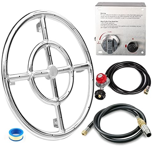 GRISUN Feuerschalen-Brennerring-Set, 30,5 cm, Propangas-Feuerschalen-Set, mit Propangas-Feuerstellen-Schlauch-Set und verbessertem Gassteuerungs-Funkenzündungsset, rundes Gas-Feuerstelle-Set,
