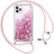 Vauki Handykette für iPhone 11 Pro Max Hülle mit Band,Silikon Durchsichtig Transparent Flüssig Glitzer mit Kette Kordel Bumper Treibsand Necklace TPU Schutzhülle Case für iPhone 11 Pro Max,Rosa