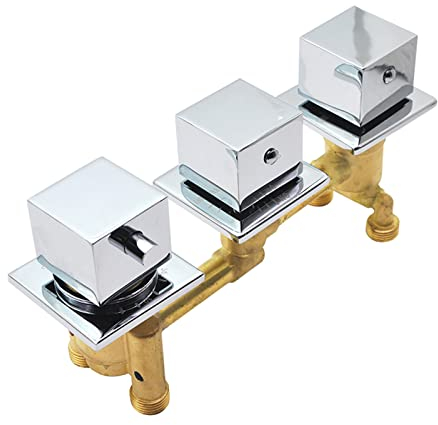 2/3 Wege Umsteller Dusche Wasserfall Badewanne Thermostat Galvanisierter Wasserhahn, Einteilig Quadratisch 3 Griffknöpfe Badewannen Mischbatterie, Whirlpool Armaturen Dreifacher Griff (2 Wege)