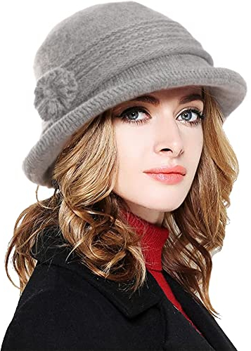 Yutdeng Winter Strickmütze Damen Beanie Fischerhut Blume Krempe Wintermütze Warme Mütze Bucket Hat Anglerhut für Frauen Stricken Beanie, Grau