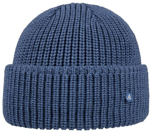 HAMMABURG Umschlagmütze Damen Herren Made in Italy 50% Wolle Strickmütze Umschlag Beanie Herbst Winter blau One Size