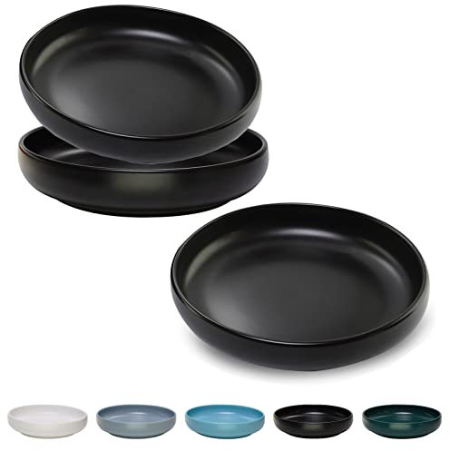 Ceramic Cat Bowls - Shallow Dishes for Food and Water, 6 Inch Matte Finish Wide Cat Food Bowl, Whisker Fatigue Free Pet Puppy Kitten Bowl Set of 3, Dishwasher Safe