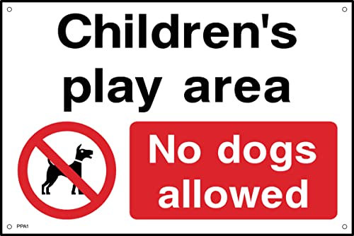 Childrens Play Area - No Dogs Allowed - 200mm x 150mm - 3mm Metal Composite Drilled Sign (PPA1)