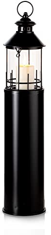 KHG Laterne Leuchtturm 72 cm mit Kerze aus Metall/Glas in schwarz, Kerzenständer, Kerzenhalter, Outdoor und Indoor, Deko, Glaseinsatz, für Wohnzimmer, Balkon, Terrasse, Garten usw.