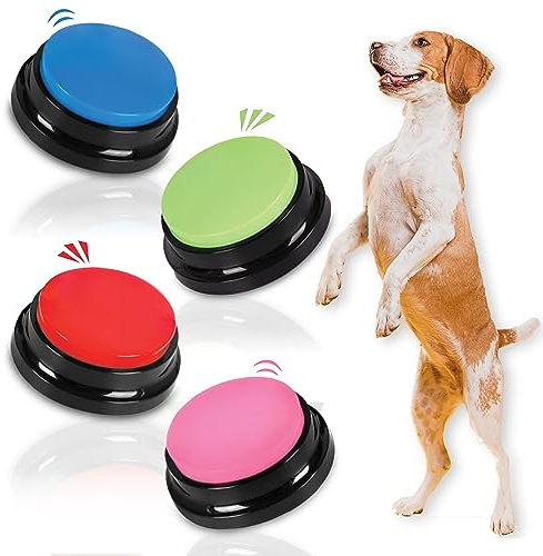 SUHSAI Haustier-Buzzer, Summer für Hunde mit Aufnahmefunktion, 30 Sekunden Haustier-Kommunikationstool, Knopf für Hunde und Katzen, 4 Stück