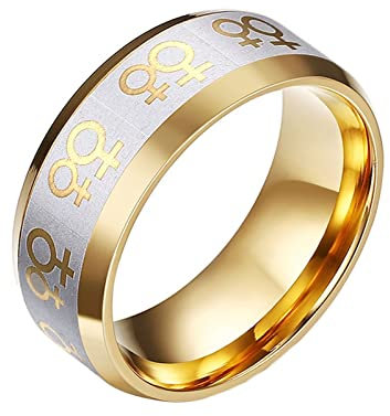 Lieson Verlobung Ring Damen Edelstahl Gold, Trauringe Damen Matt Lesben Muster 8MM Ring Mit Gravur Personalisiert Gr.62 (19.7)
