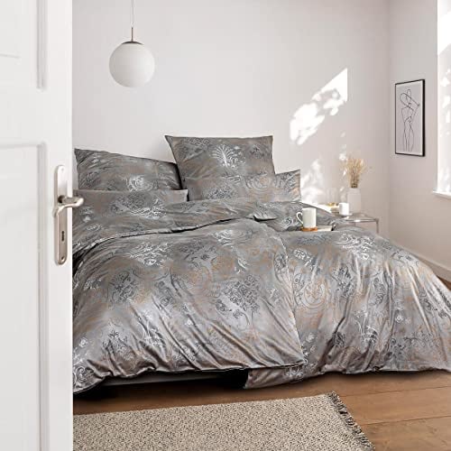 ESTELLA Schweizer Premium Satin Bettwäsche Svizzera grau 1 Bettbezug 155 x 200 cm + je 1 Kissenbezug 80 x 80 cm + 40 x 80 cm