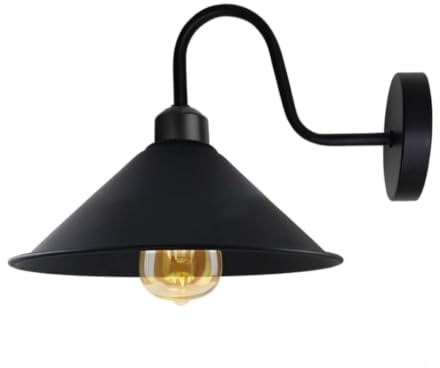 LEDSone Vintage-Wandleuchte, Vintage-Wandlampe, E27-Sockel, Schraubsockel, industrielle Wandmontage, Schwanenhals, kegelförmiger Schirm, Wandleuchte [Energieklasse A] (Schwarz)