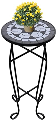 puraday Beistelltisch Tisch Bistrotisch Blumenständer Beistelltisch Outdoor Gartentisch Mosaik Beistelltisch Metall Mosaiktisch Garten Mosaiktisch Rund Gartentisch Wetterfest Schwarz