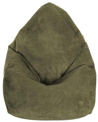 DreamRoots Sitzsack Erwachsene Cord 80x80x120 cm, Dark Olive | Bean Bag Chair, mit Füllung, Lehne & Bezug, Sitzsack für Teenager & Erwachsene, Sitzkissen Boden