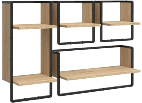 vidaXL 4-TLG. Wandregal-Set mit Stangen Sonoma-Eiche Holzwerkstoff