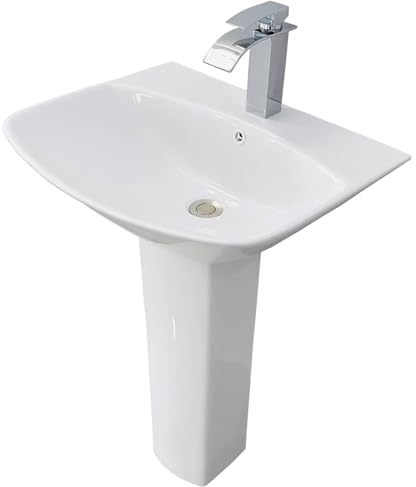 Lavabo sur pied de salle de bain, lavabo sur pied blanc, lavabo rectangulaire en céramique avec trop-plein, lavabo sur pied pour balcon de vestiaire