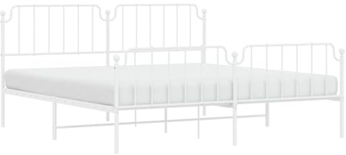 vidaXL Bettgestell, Bettrahmen mit Lattenrost Metallbeinen, Bett Gästebett mit Kopfteil Fußteil, Metallbett Doppelbett Schlafzimmerbett, Weiß 200x200cm Metall