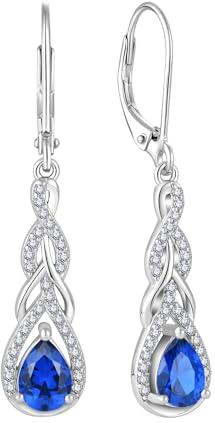 Starchenie Ohrringe 925 Sterling Silber Geburtsstein Saphir Zirkonia Unendlichkeit Anhänger Ohrhänger für Damen