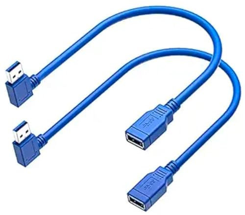 BoaJAJUHU 2 Pack USB 3.0 Extension Cable 90 Degree USB Right Angle Cable Adapter Male to Female 1FT USB3 Cables for Laptop TV USB Disk Mouse Hard Disk Camera and More