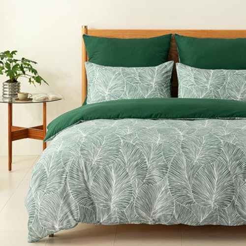Tokokimo Set Copripiumino Matrimoniale 240x220 cm, Copripiumino Matrimoniale 3 Pezzi in Microfibra Con Motivo a Ramoscelli e Foglie, Comprendente 1 Copripiumino 240x220 + 2 Federe 50x80, Verde Scuro