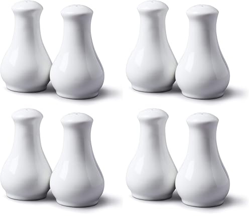 WM Bartleet & Sons 1750 T444 Traditional Porcelain Salt & Pepper Pot Shaker Cruet Set 13cm – White (Pack of 4)