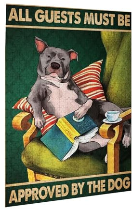 All Guests Must Be Approved By The Dog Poster, Gift For Dog Lover, Funny Dog Art Print, Tea And Book, Vintage Poster, Funny Dog,Jigsaw Puzzle 1000 Puzzle Pieces,Puzzle Enthusiasts
