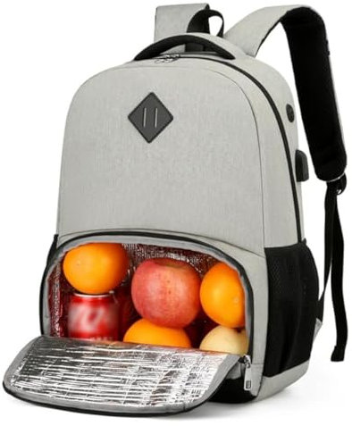 YYKSYDPT Sac à Dos Isotherme Repas pour Homme Femme, Sac à Dos pour Ordinateur Portable avec Port USB, Sac à Dos de Travail avec Sac Isotherme Isolé (Gris)