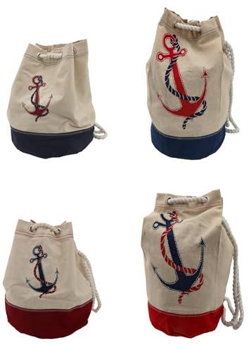 wellenshop Klassischer Rucksack im maritimen Design | Mit Anker-Motiv | Aus Baumwolle Größen erhältlich Größe blau/H: 450 mm