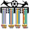 CREATCABIN Fußball-Medaillenhalter,Aufhänger,Metall-Medaillenständer,Organizer,Medaillenständer Aus Eisen Mit 12 Haken,3-Zeilige Schwarze Medaillen,Wandmontage,Aufhänger Für,Triathlon,Läufer,29x13cm