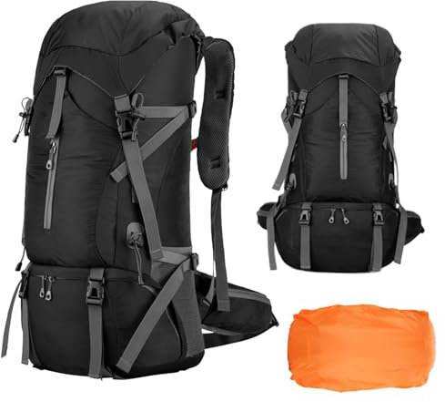 Sollee 70L Wanderrucksack, Rucksack für Camping - 70L faltbarer, gepolsterter Wanderrucksack | Camping Gear Daypack, ergonomischer, atmungsaktiver Outdoor-Rucksack mit verstellbaren Schultergurten für